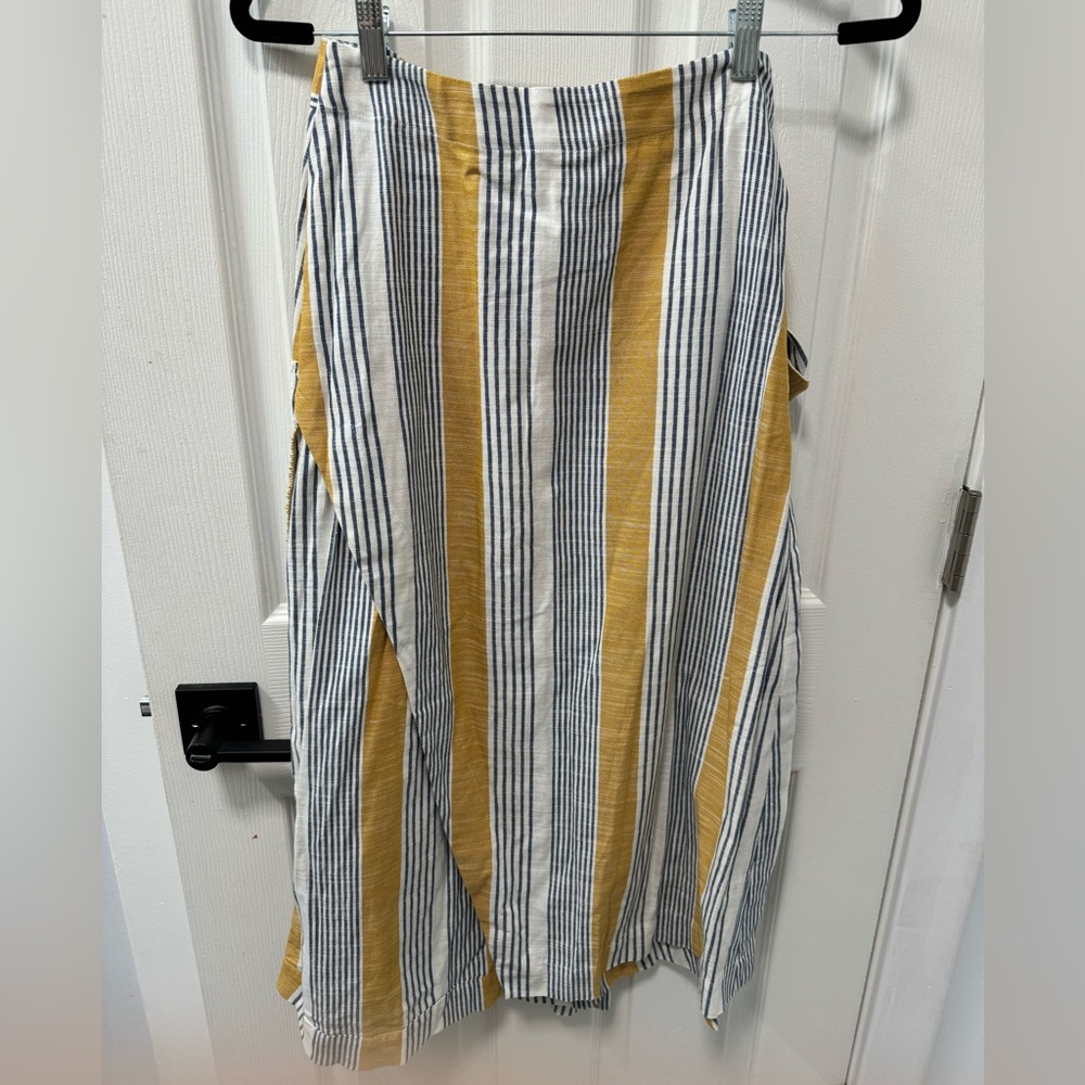 Anthropologie Maeve Yellow and Blue Striped Wrap Around Skirt, Size 4